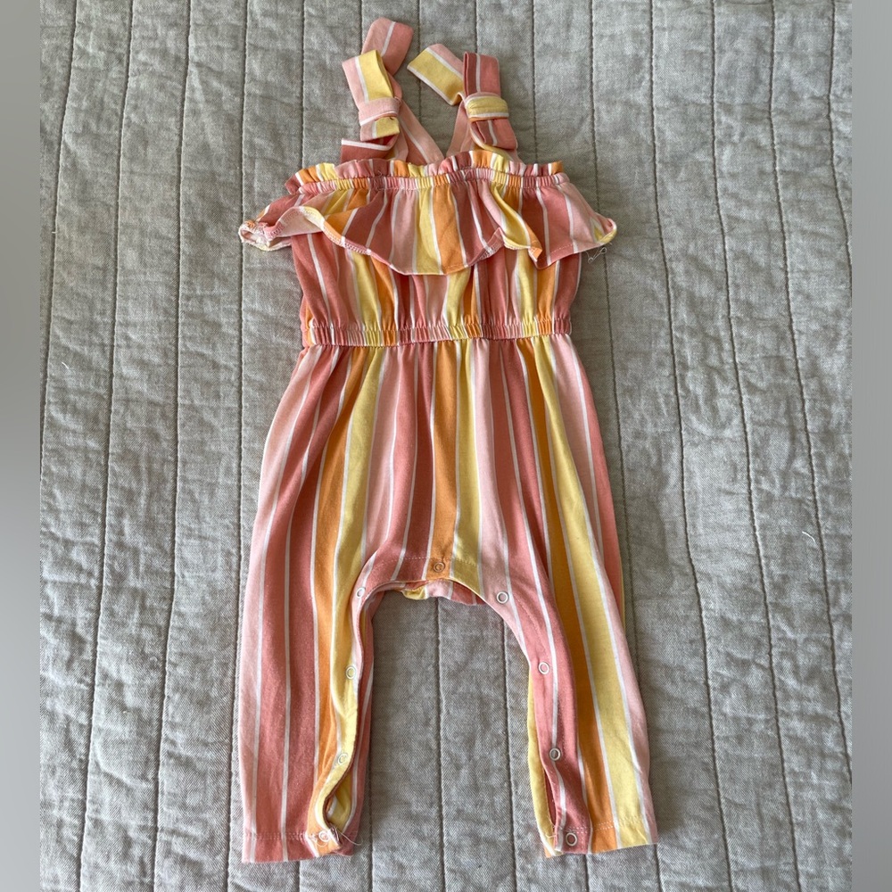 Jessica Simpson Coral and Yellow Striped Romper